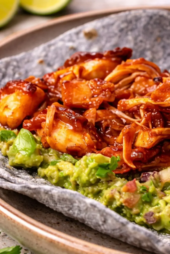 Slow Cooker Vegan Peach BBQ Jackfruit