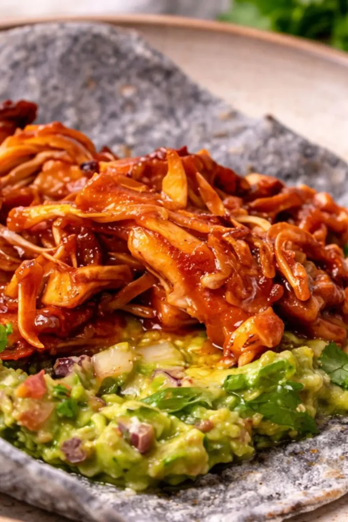 Slow Cooker Vegan Peach BBQ Jackfruit