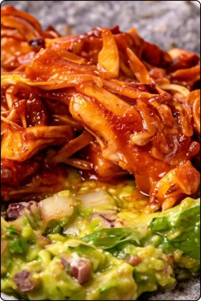 Slow Cooker Vegan Peach BBQ Jackfruit