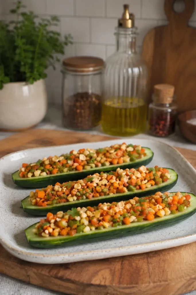 Slow Cooker Vegan Stuffed Zucchini Boats Summer Recipe