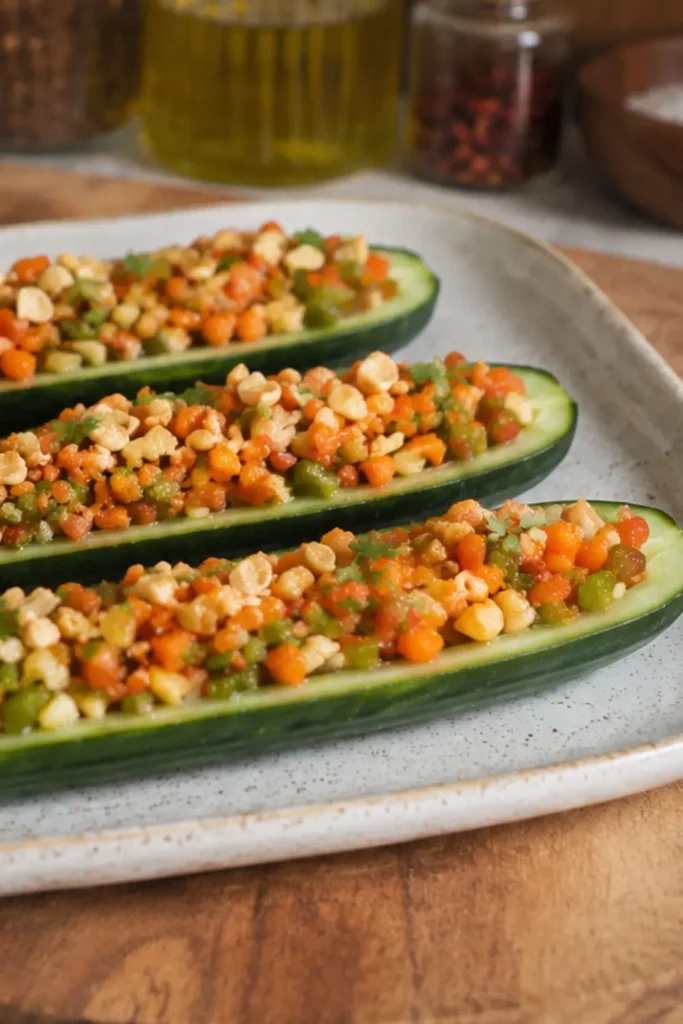 Slow Cooker Vegan Stuffed Zucchini Boats