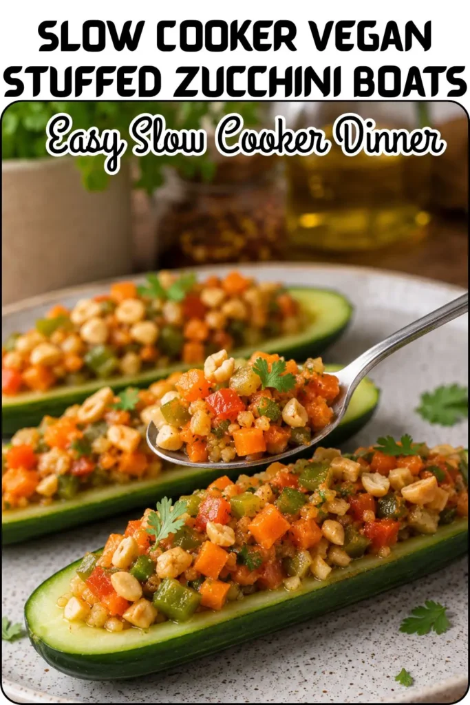 Slow Cooker Vegan Stuffed Zucchini Boats
