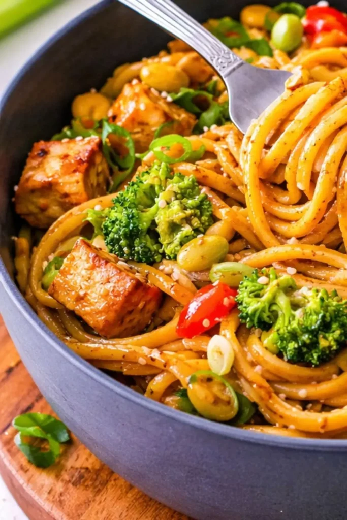 Summer Vegan Slow Cooker Peanut Noodles