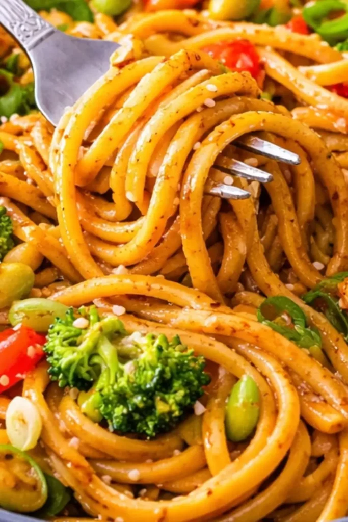 Summer Vegan Slow Cooker Peanut Noodles