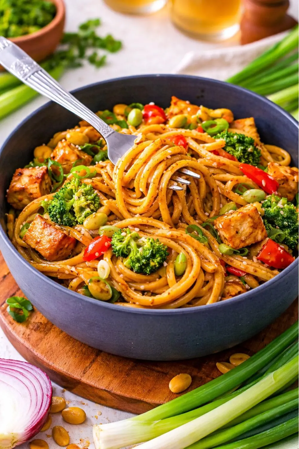 Summer Vegan Slow Cooker Peanut Noodles