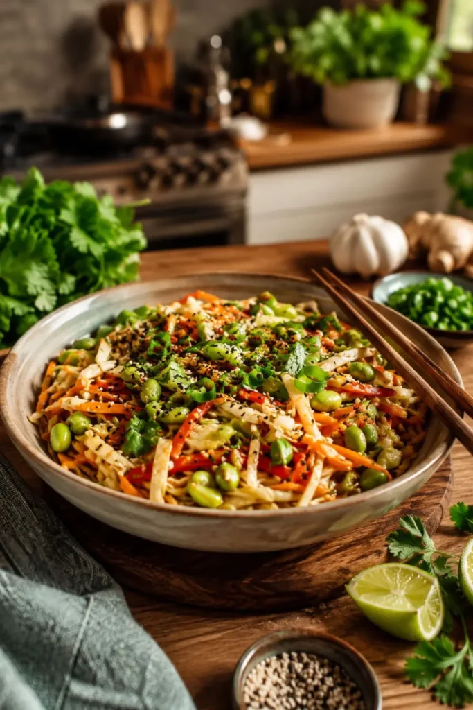 Summer Vegan Slow Cooker Peanut Noodles
