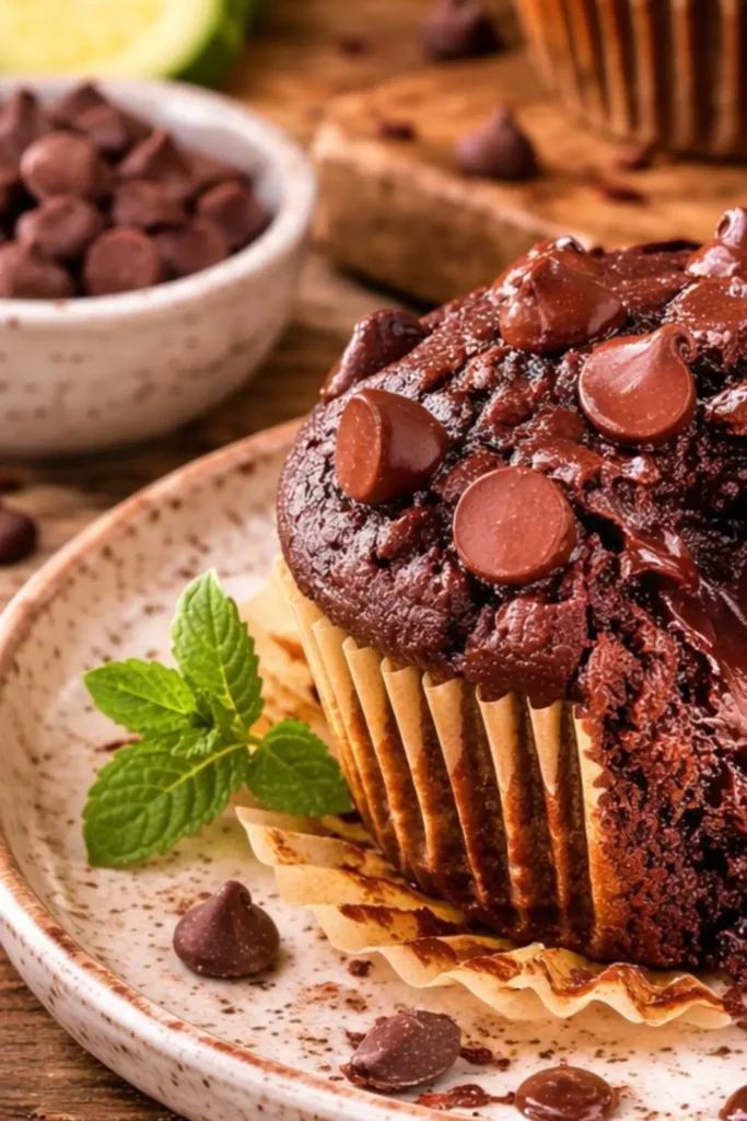 Vegan Double Chocolate Zucchini Breakfast Muffins