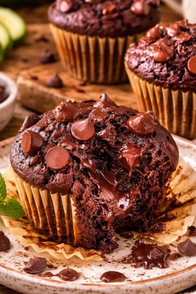 Vegan Double Chocolate Zucchini Breakfast Muffins