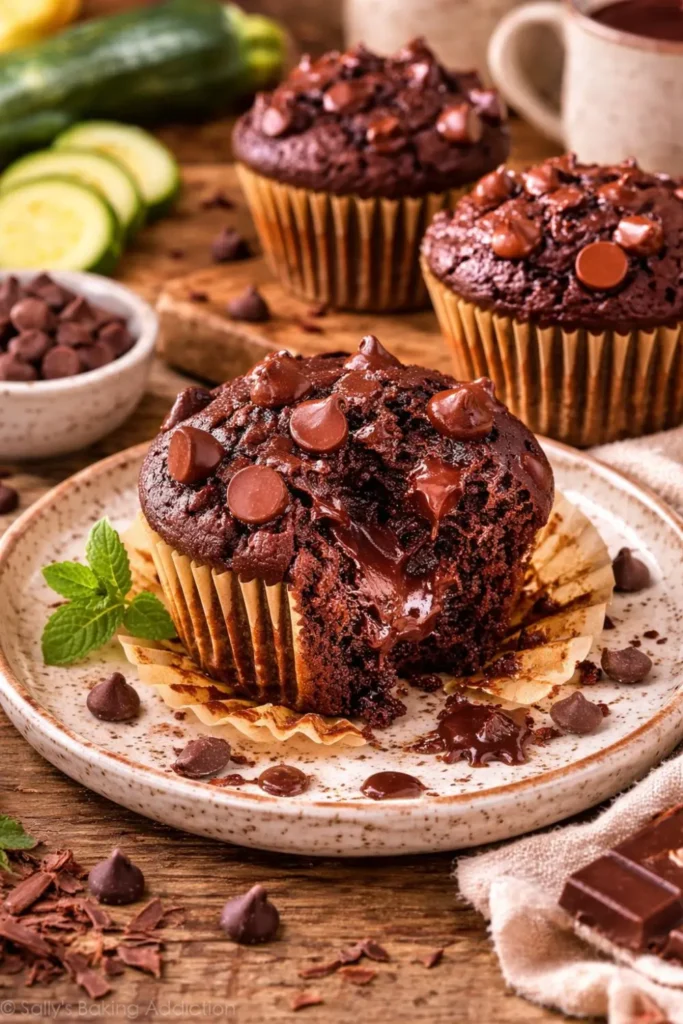 Vegan Double Chocolate Zucchini Breakfast Muffins