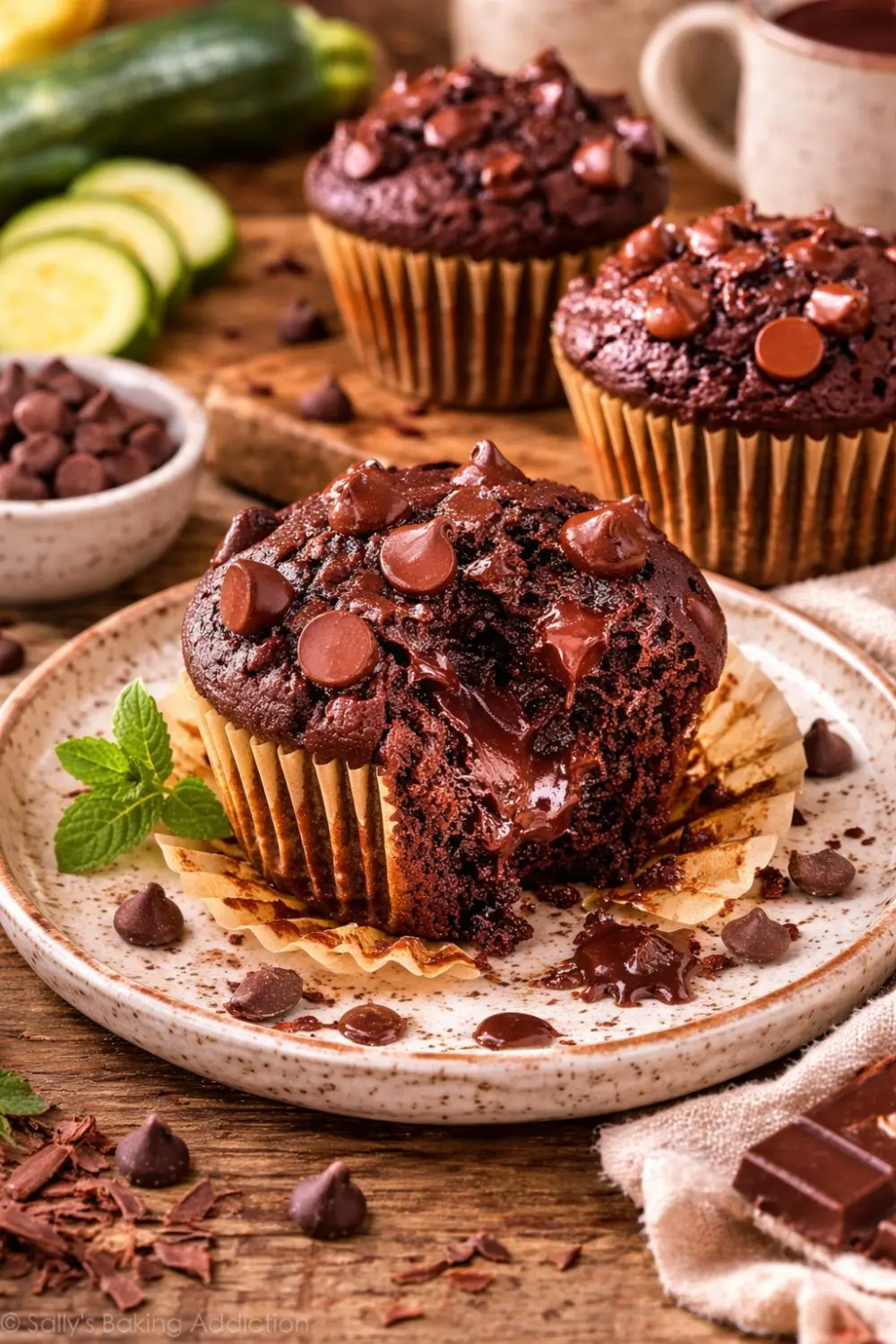 Vegan Double Chocolate Zucchini Breakfast Muffins