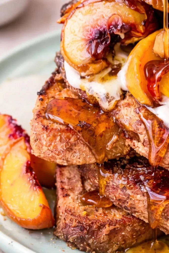 Vegan Peaches and Cream Baked French Toast