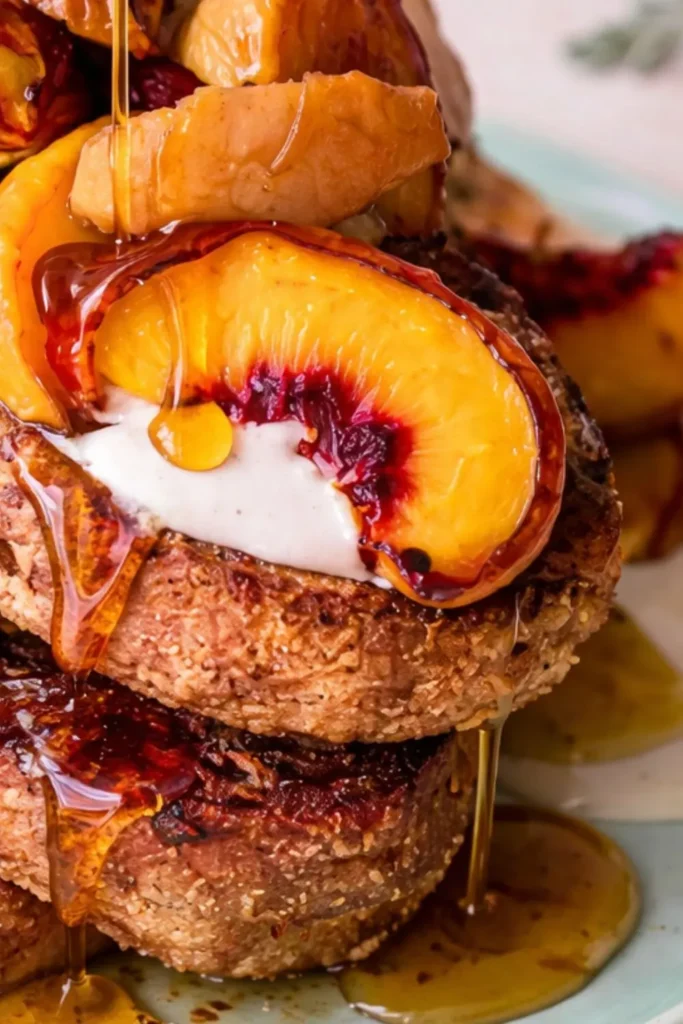 Vegan Peaches and Cream Baked French Toast