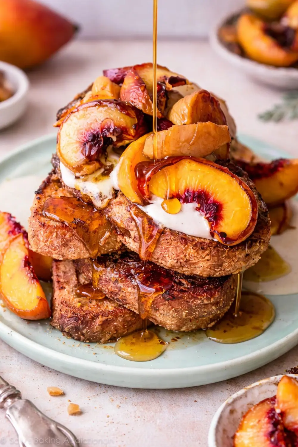 Vegan Peaches and Cream Baked French Toast