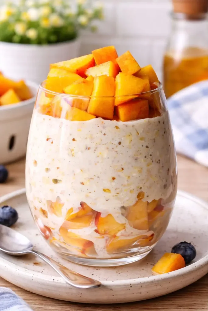 Vegan Peaches and Cream Overnight Oats