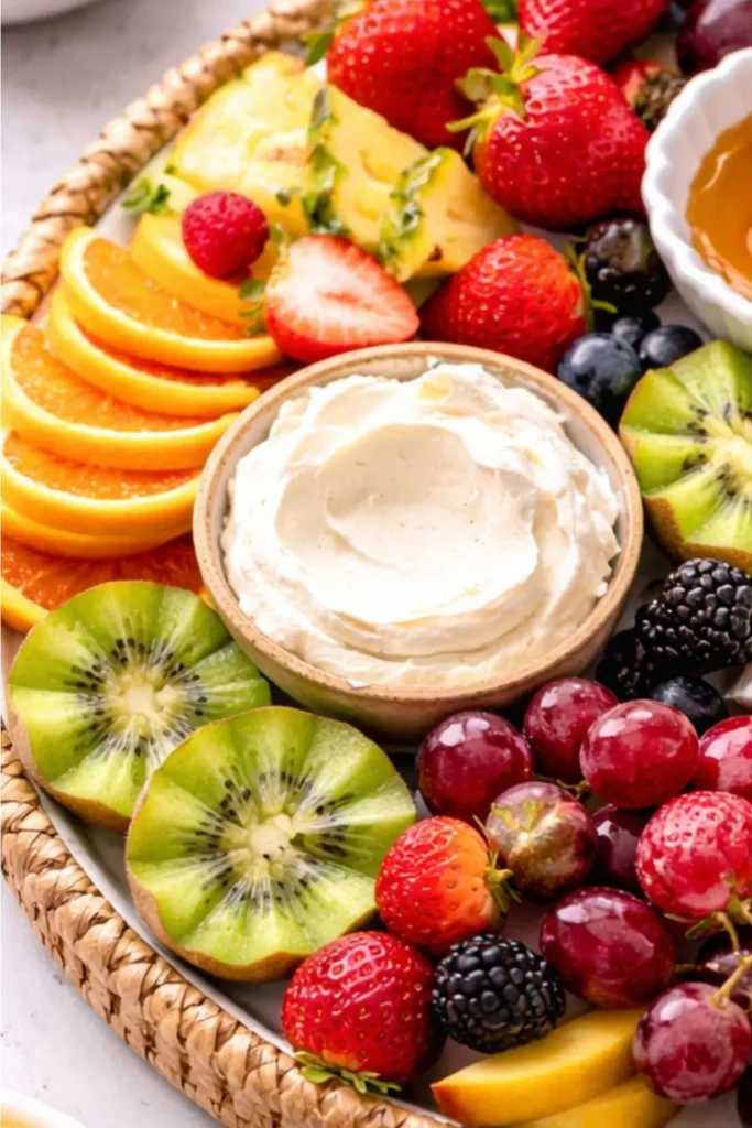 Vegan Summer Brunch Board with Fresh Fruit and Dips