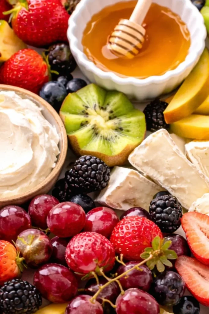 Vegan Summer Brunch Board with Fresh Fruit and Dips
