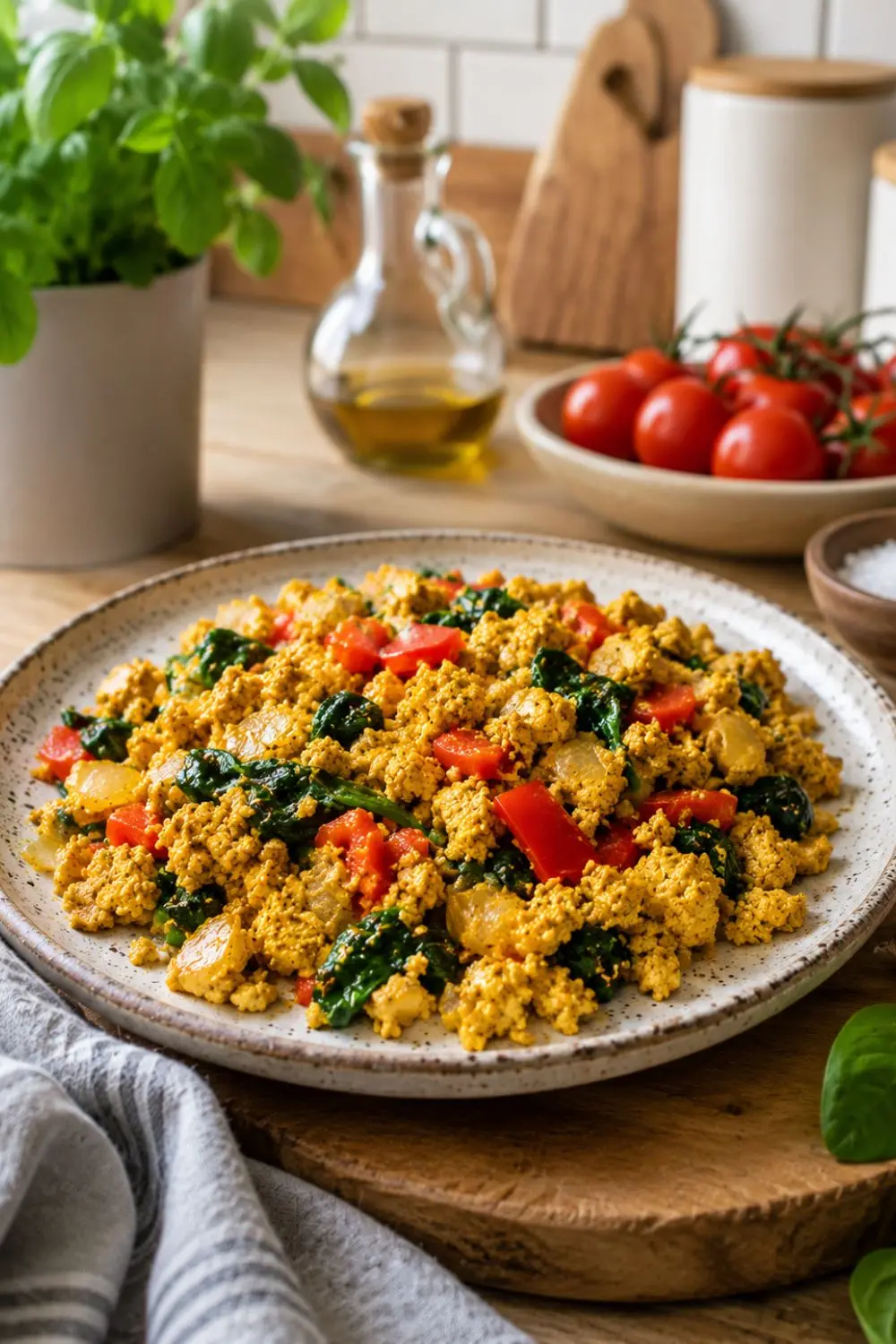 Vegan Tofu Scramble with Summer Vegetables