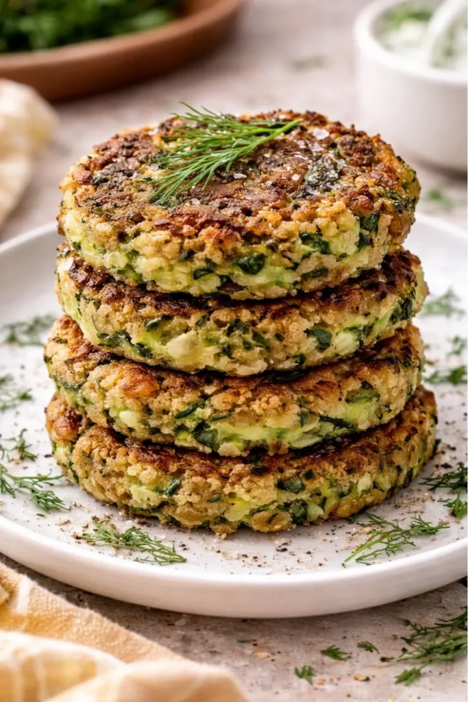Vegan Zucchini Breakfast Fritters with Herb Dipping Sauce