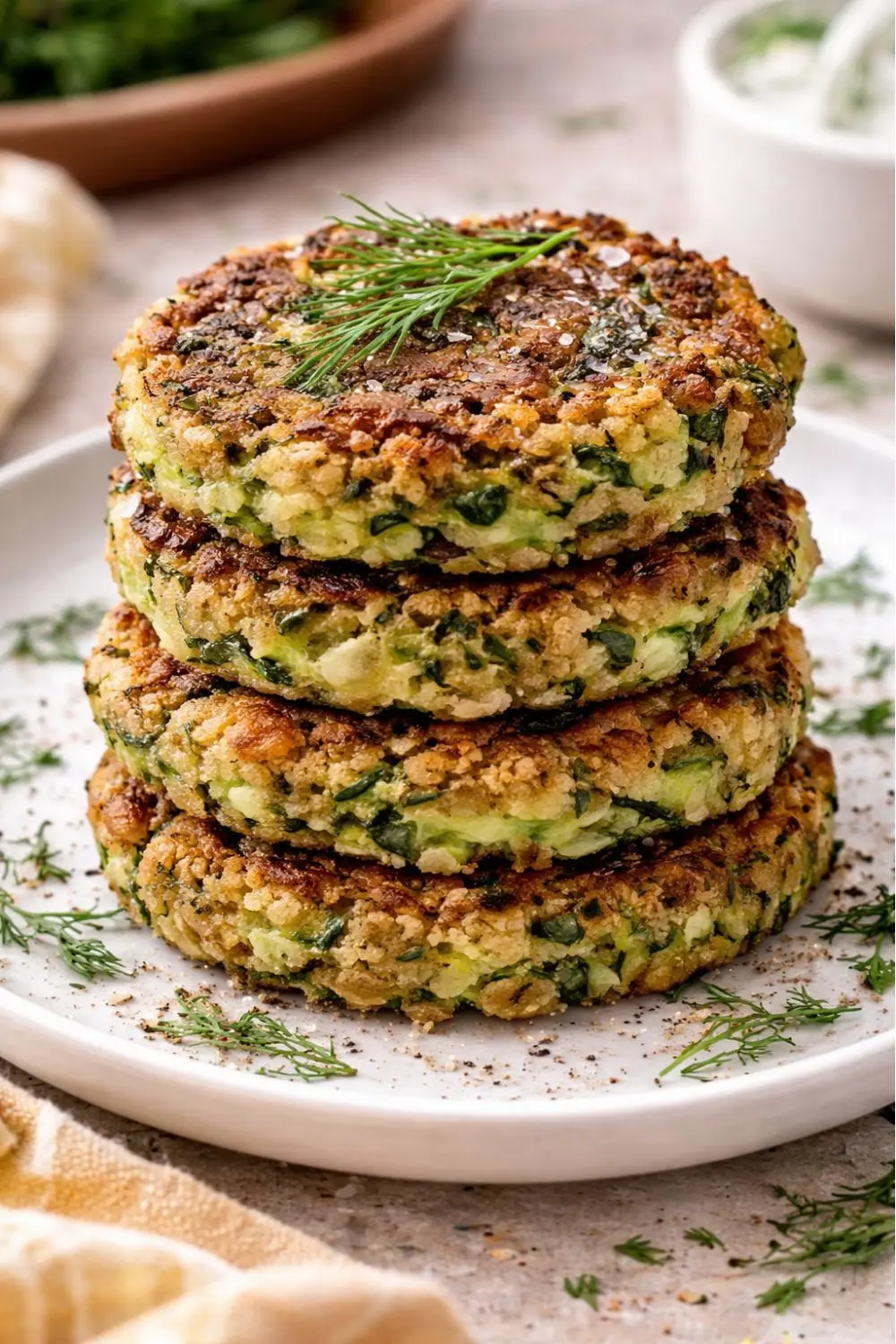Vegan Zucchini Breakfast Fritters with Herb Dipping Sauce