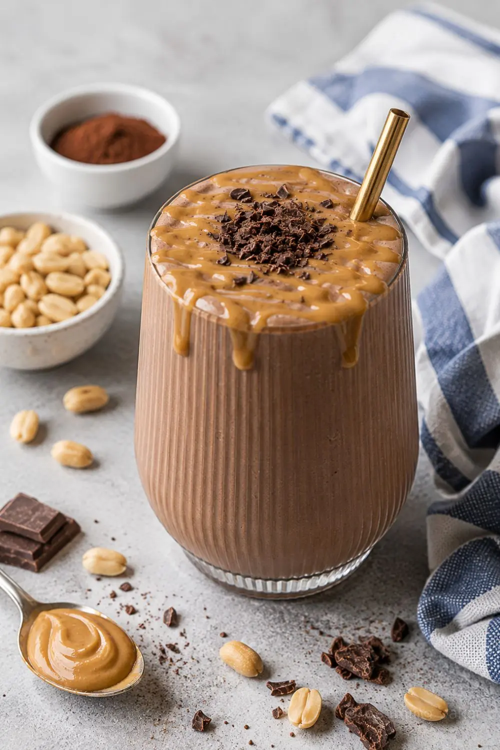 100% Vegan Chocolate Peanut Butter Protein Shake Breakfast