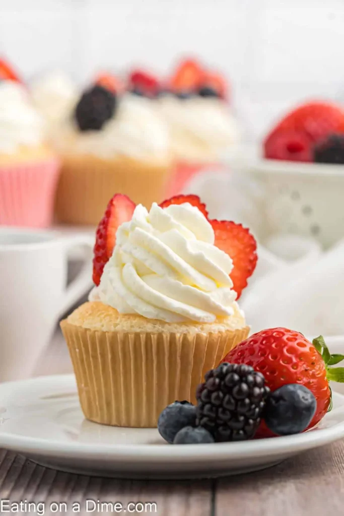 Simple Vegan Angel Food Cupcakes with Strawberry Sauce