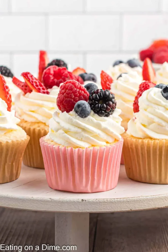 Simple Vegan Angel Food Cupcakes with Strawberry Sauce