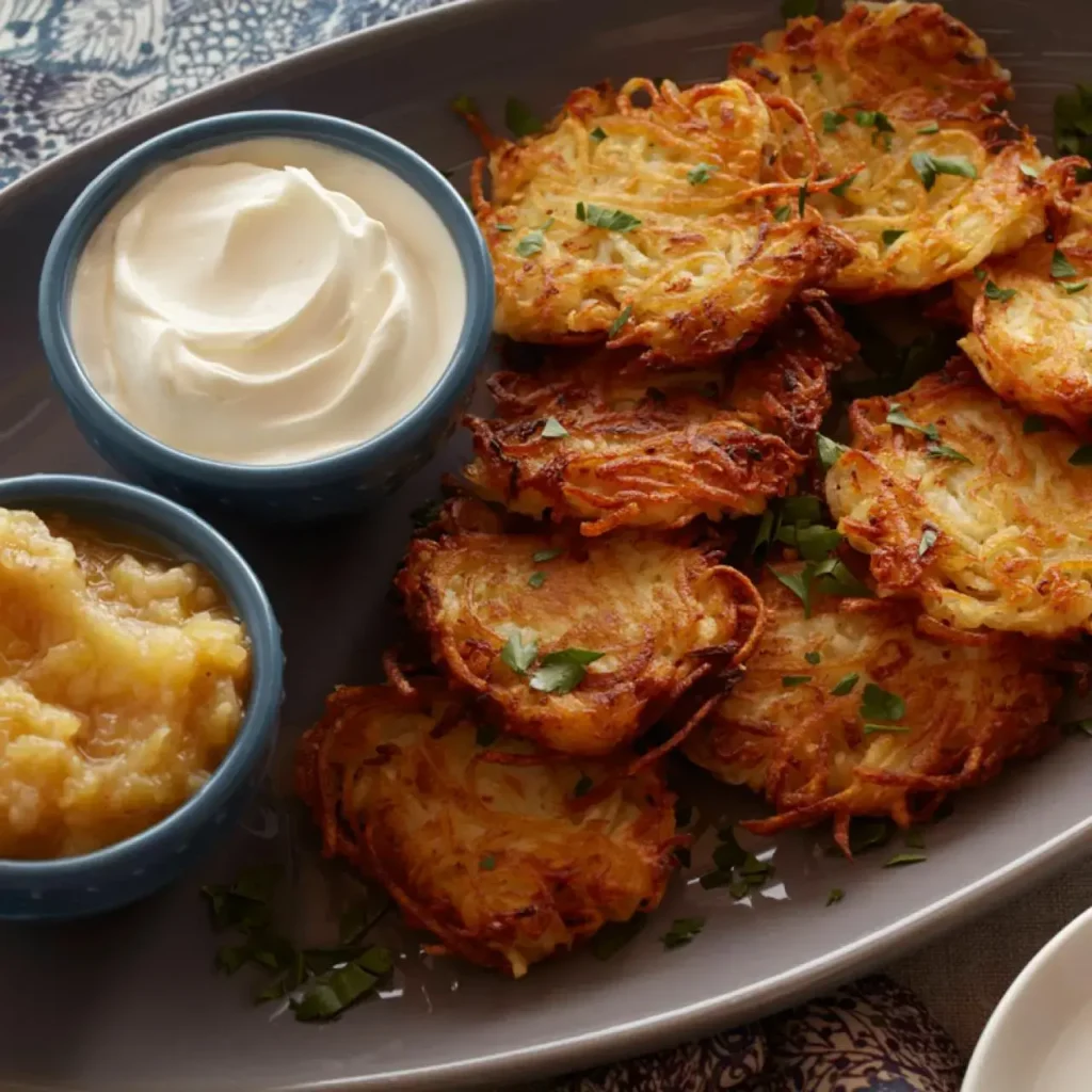 Sweet Potato Latkes with Spiked Apple Sauce