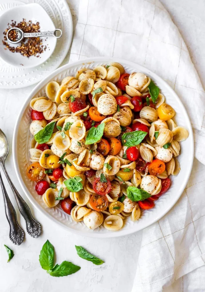 Vegan Caprese Pasta Salad with Balsamic Glaze