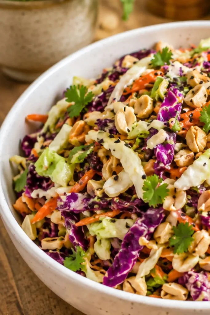 Crunchy Asian Slaw with Peanut Ginger Sauce