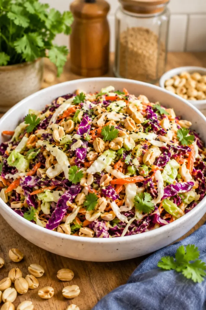 Crunchy Asian Slaw with Peanut Ginger Sauce