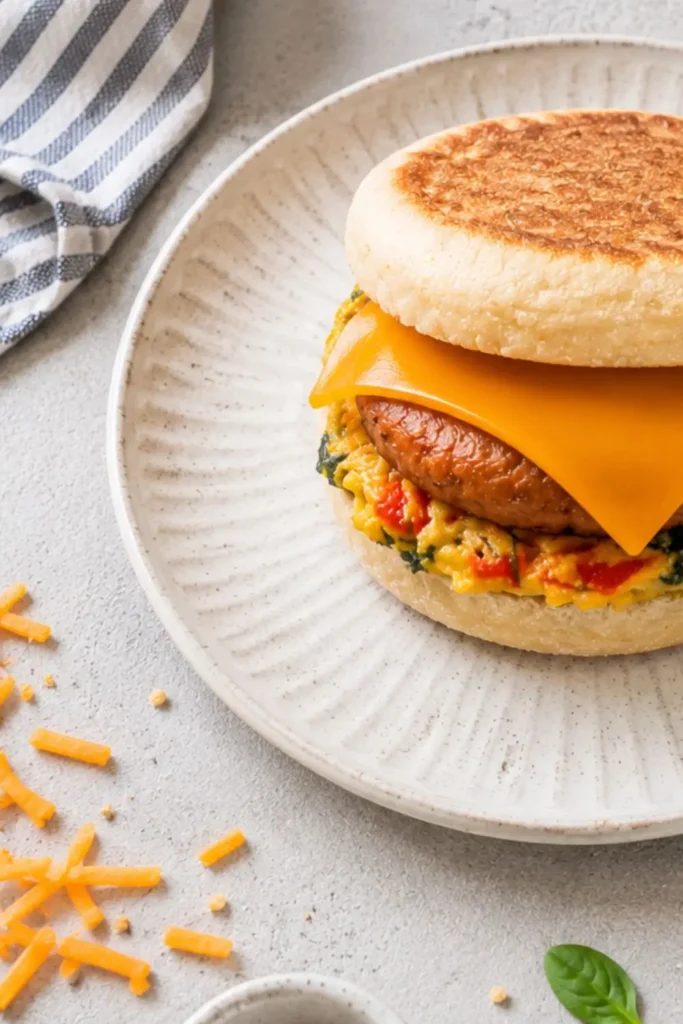 Freezer-Friendly Vegan Sausage & Cheese Breakfast Muffin