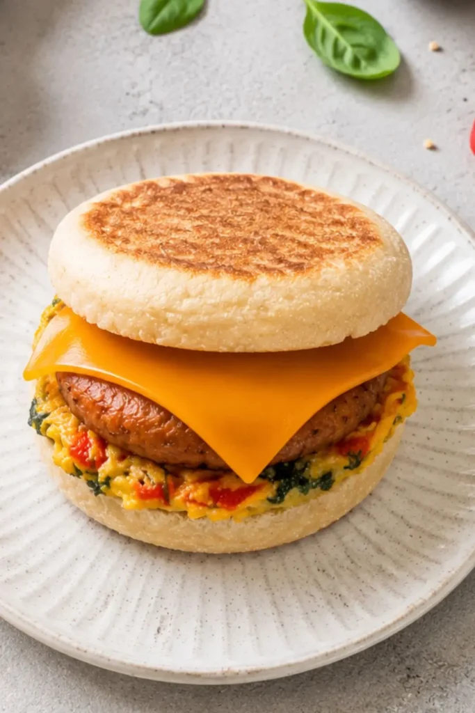 Freezer-Friendly Vegan Sausage & Cheese Breakfast Muffin