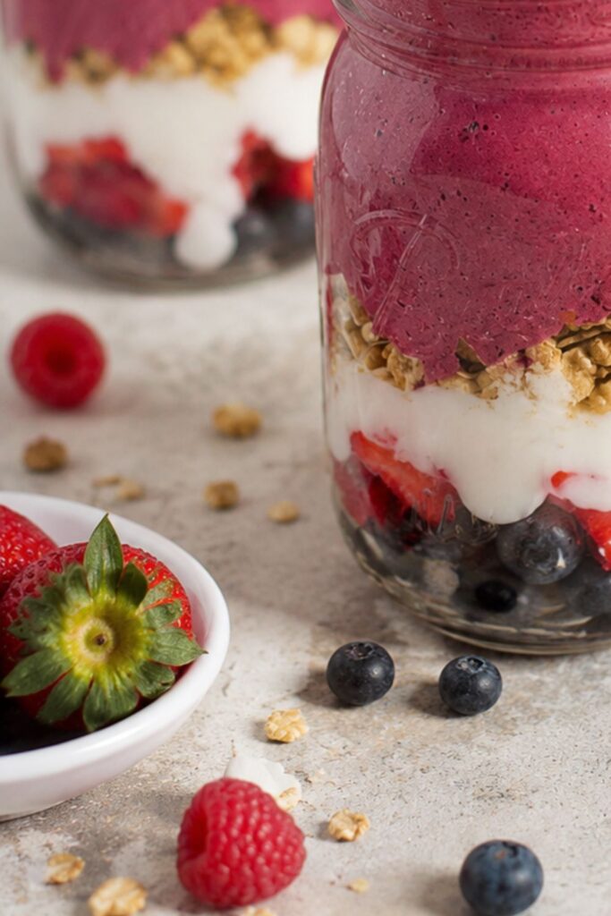Layered Berry & Coconut Vegan Protein Smoothie Jar