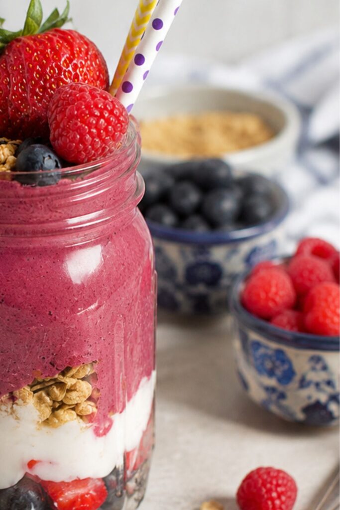 Layered Berry & Coconut Vegan Protein Smoothie Jar