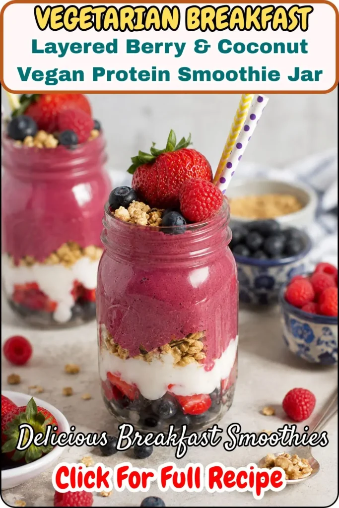 Layered Berry & Coconut Vegan Protein Smoothie Jar