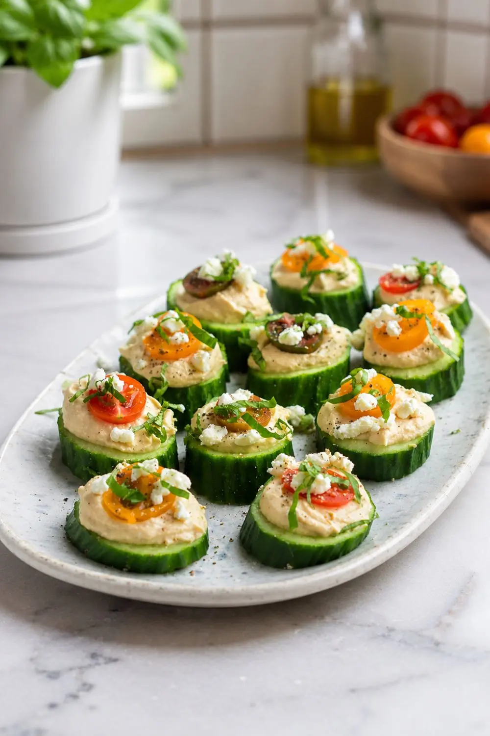Mini Hummus Cucumber Bites