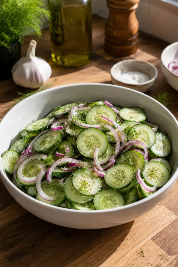Overnight Marinated Cucumber and Red Onion Salad