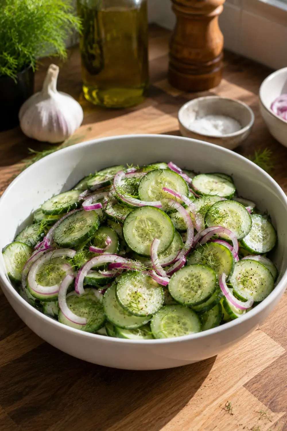 Overnight Marinated Cucumber and Red Onion Salad