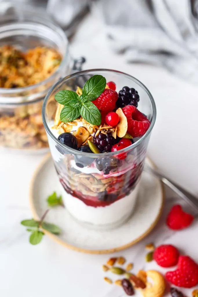 Vegan Red-White-Blue Fruit Parfait Jars