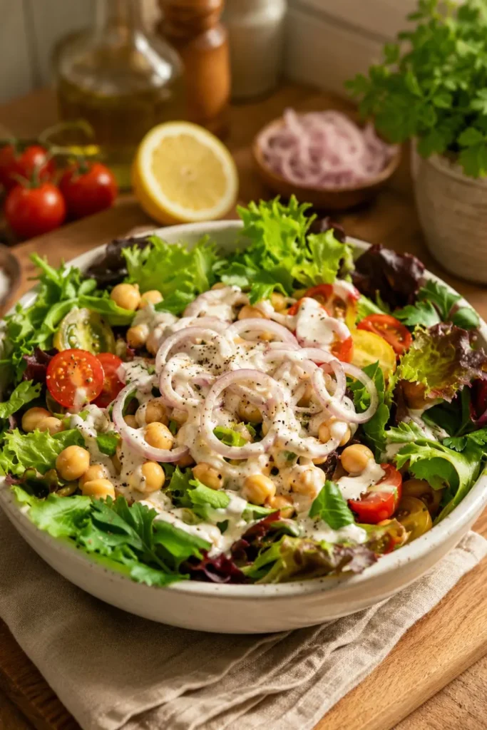 Rainbow Chickpea Salad with Lemon Tahini Dressing