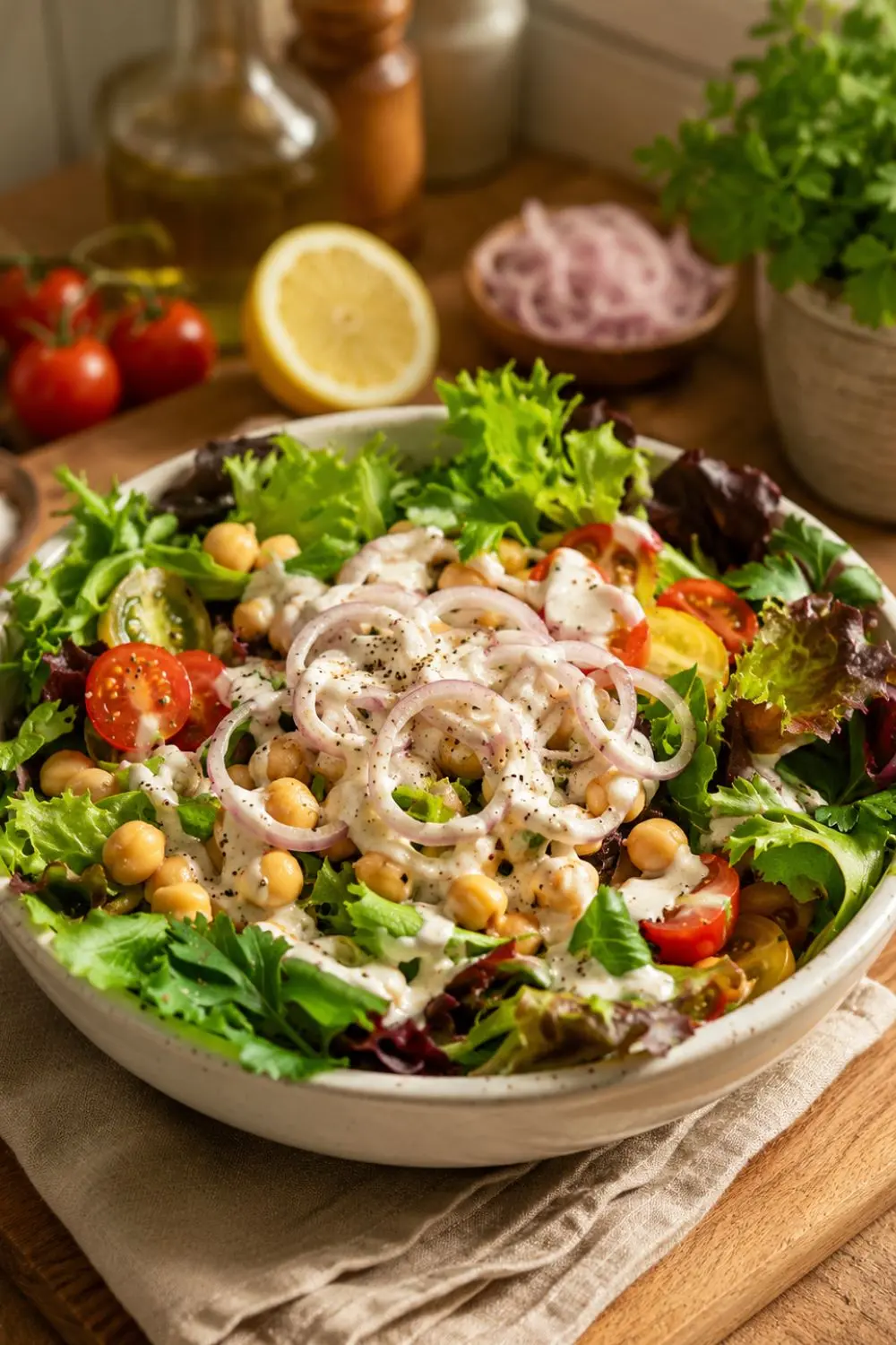 Rainbow Chickpea Salad with Lemon Tahini Dressing