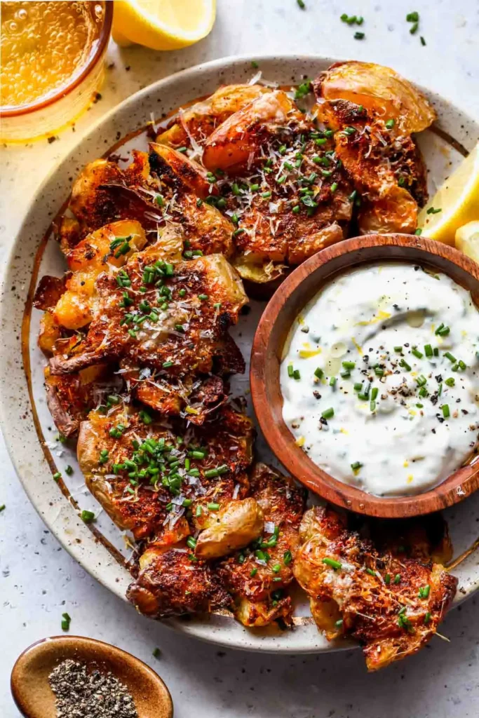 Crispy Smashed Potatoes with Garlic Aioli (Vegan)