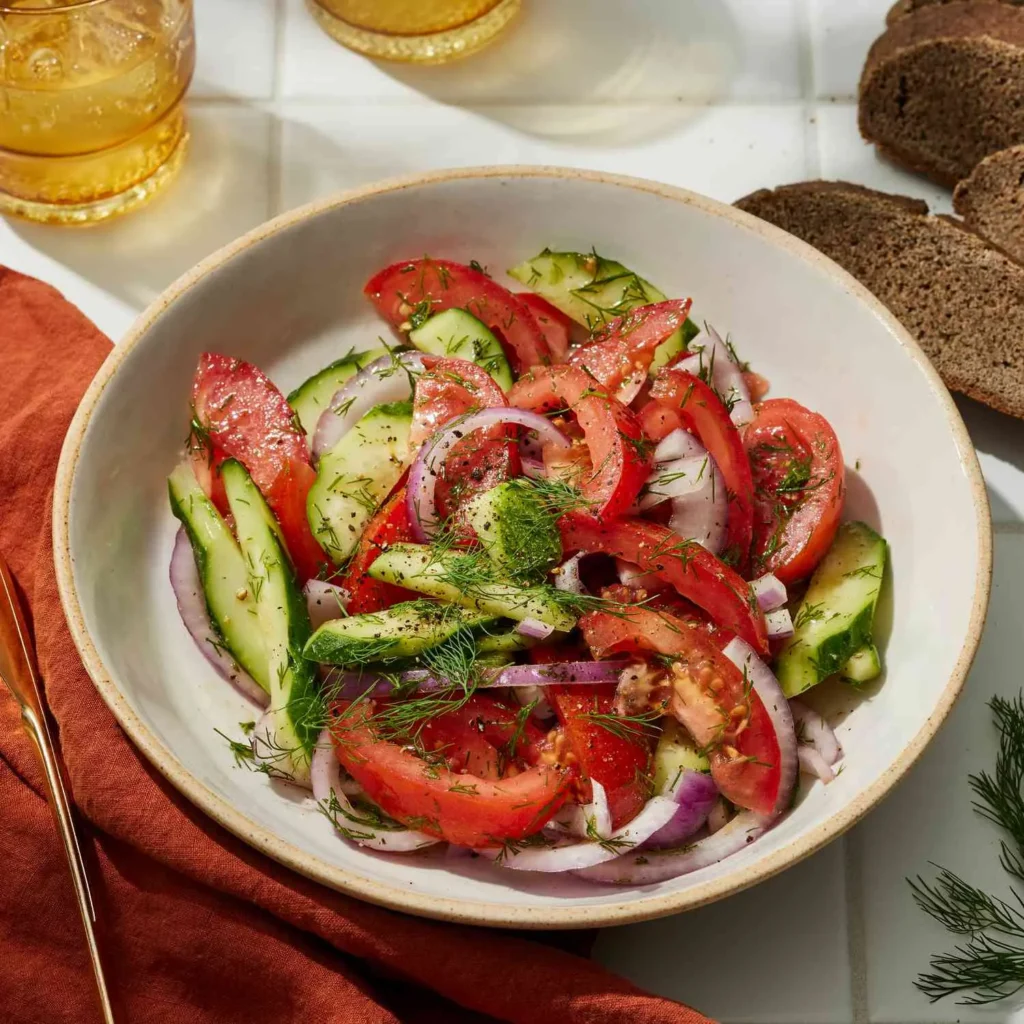 Vegan Cucumber Tomato Salad with Creamy Dill Dressing