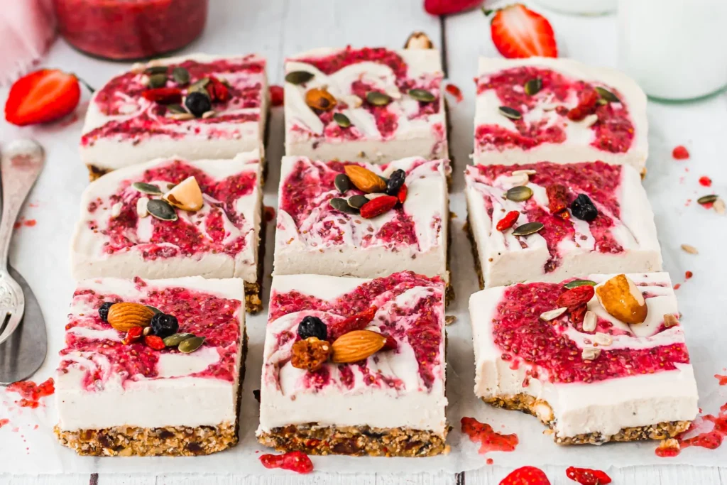 No-Bake Vegan Strawberry Blueberry Cheesecake Bars