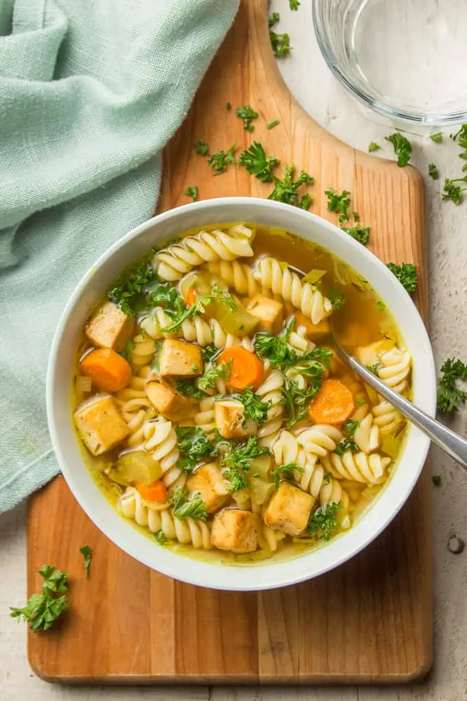 Plant-Based Noodle Soup with Vegetables
