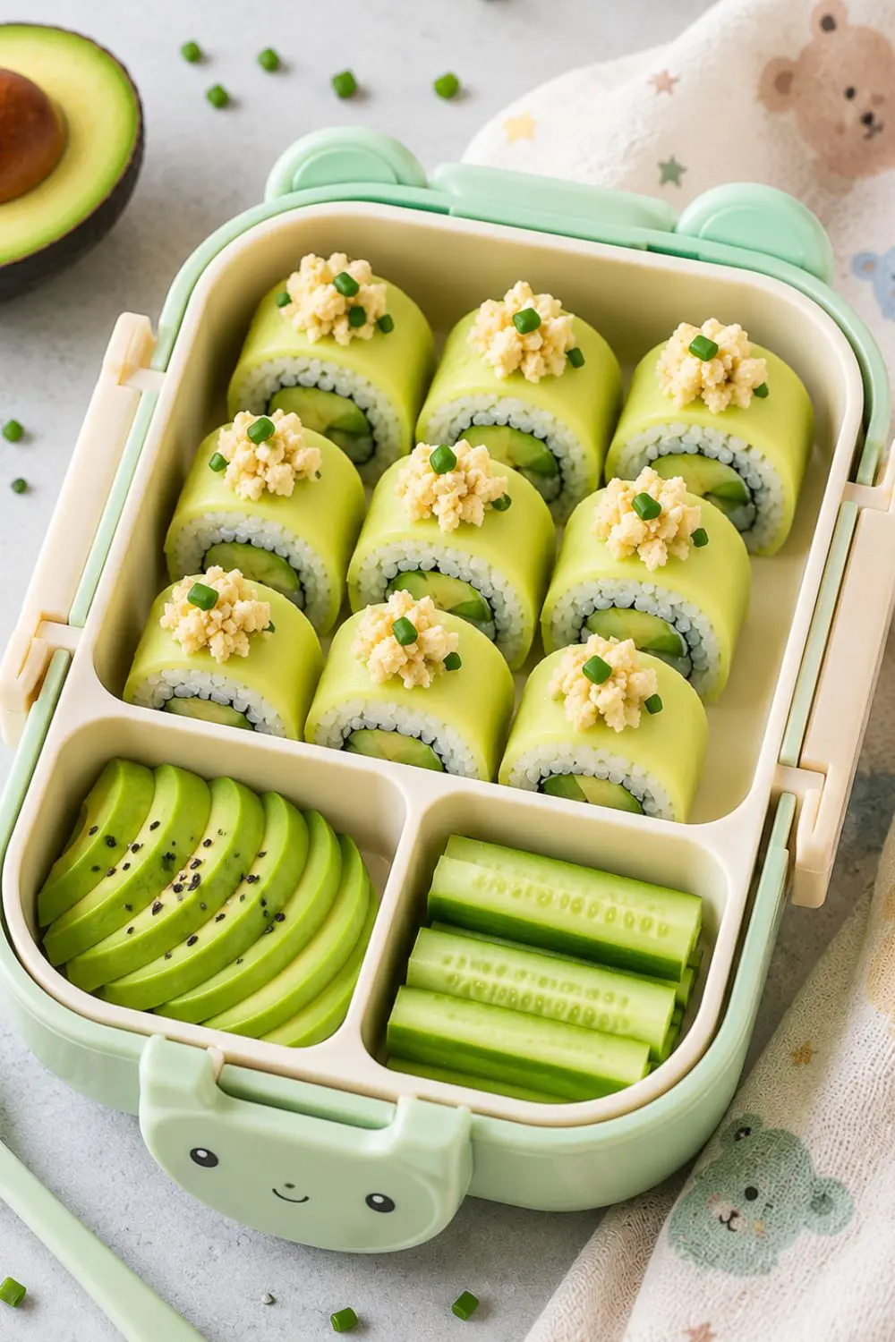 Avocado Sushi Roll & Cucumber Bento Box