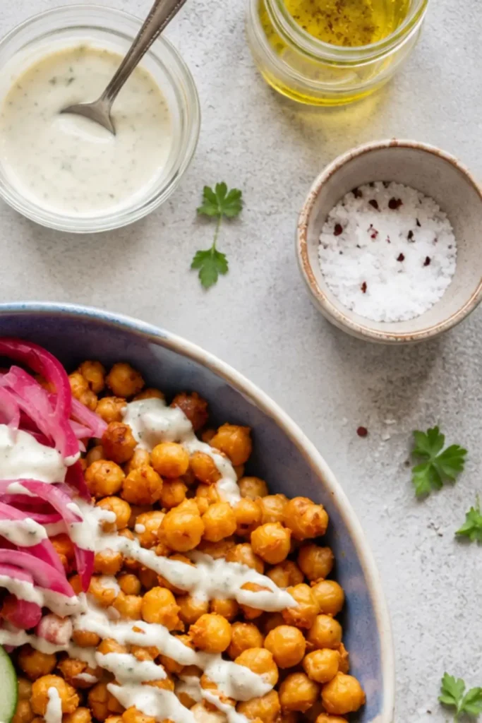Buffalo Chickpea Salad Bowl with Vegan Ranch