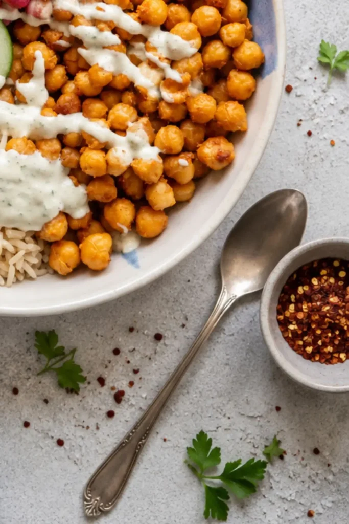 Buffalo Chickpea Salad Bowl with Vegan Ranch