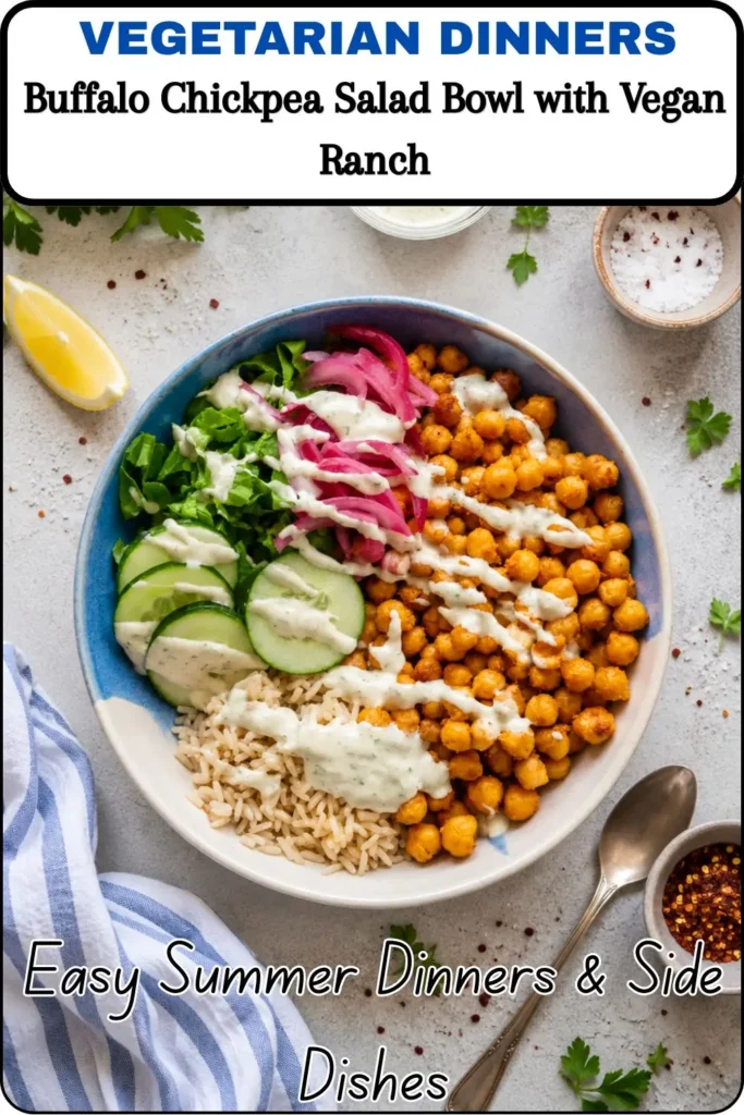 Buffalo Chickpea Salad Bowl with Vegan Ranch