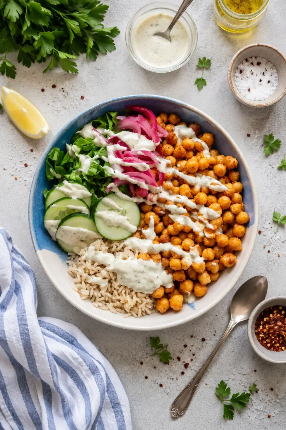 Buffalo Chickpea Salad Bowl with Vegan Ranch